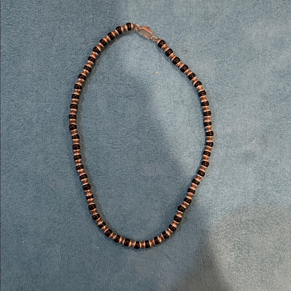 Sterling silver and onyx beads